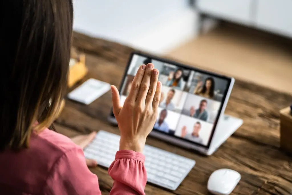 An interpreter joining on a video call to provide language services